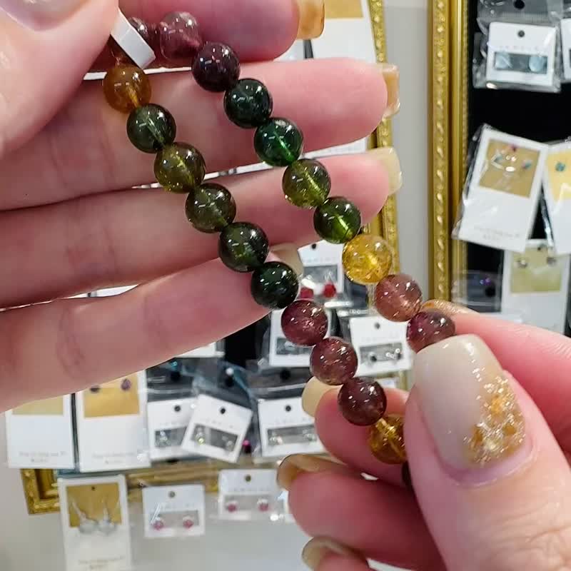 天然老矿浓色碧玺7mm14.37g水晶招财事业强磁场旺夫石 - 手链/手环 - 水晶 多色