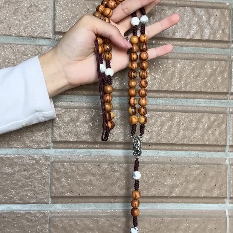 以色列进口橄榄木十字架天主教耶稣玫瑰经念珠项链(10mm) 8231005 - 项链 - 木头 多色