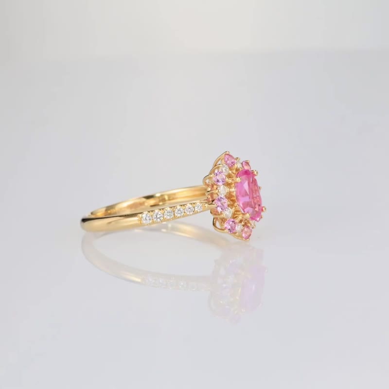 云樱诗彩色刚玉彩色宝石粉红蓝宝石 18K 金耳环 18k 金戒指对戒 - 耳环/耳夹 - 宝石 粉红色