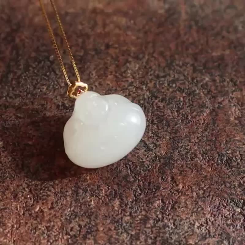 和田玉羊脂白玉佛公吊坠18K金镶嵌抱抱佛弥勒佛吊坠玉器女款项链 - 项链 - 玉石 