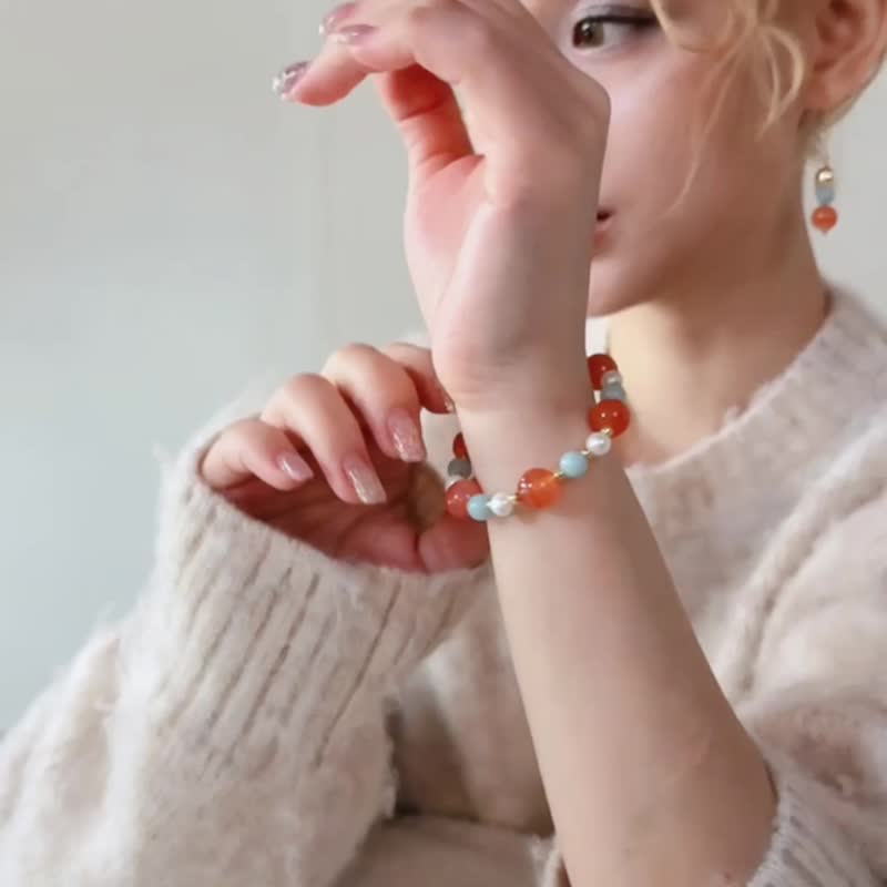 CIRRUS - 斑霞 * 盐源玛瑙 天河石 珍珠 舒压疗愈 自信希望 手串 - 手链/手环 - 水晶 粉红色
