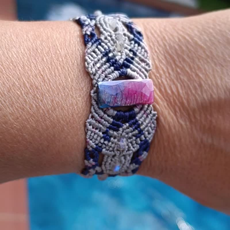 粉蓝双色神秘月光石手工编织手链 - 手链/手环 - 宝石 紫色
