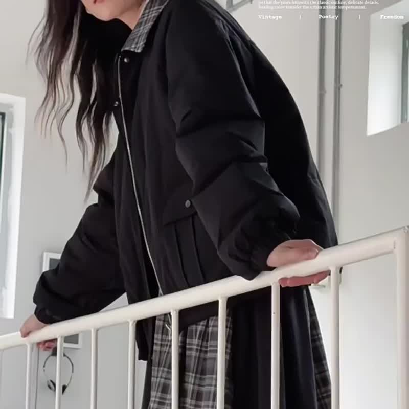 2顏色 靈感寓所 3M新雪麗棉兩面穿棉服外套 學院風設計感棉衣 - 女装休闲/机能外套 - 聚酯纤维 白色