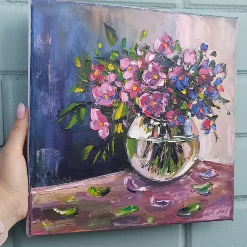 Flower Oil Painting - 墙贴/壁贴 - 棉．麻 紫色