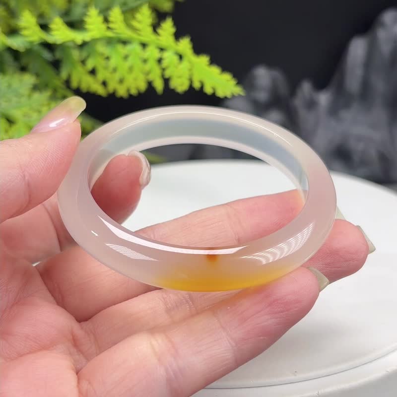浅香槟玛瑙手镯 50MM 冰透起光干净飘橘色天眼 鸿运当头 心灵抚慰 - 手链/手环 - 半宝石 金色