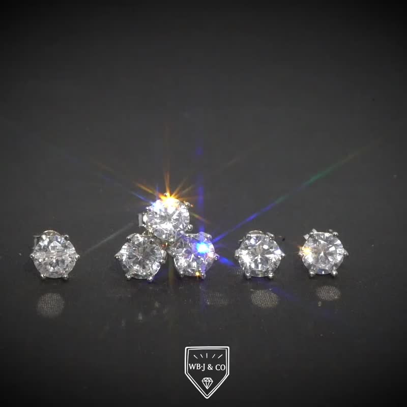 WBJ 经典款六爪耳钉 925 纯银实心耳环 电镀 18K 白金抗过敏 轻奢饰品 - 耳环/耳夹 - 纯银 银色