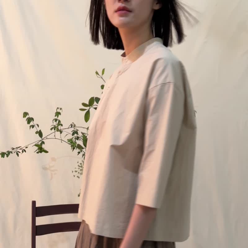 长绒棉中式斜襟套头衬衣 - 女装上衣 - 棉．麻 黄色