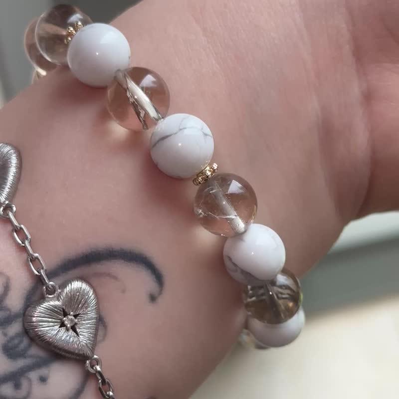 静心守护 - 灰兔毛  白纹石  茶晶 - 手链/手环 - 水晶 灰色