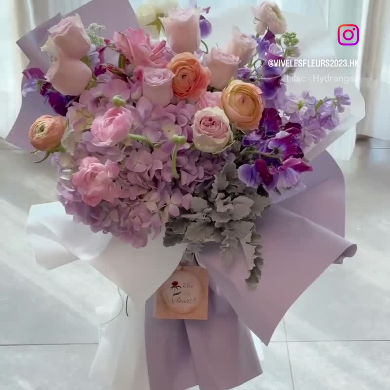 【纪念日/生日/求婚花束】进口玫瑰绣球花束Nuances de Violet - 植栽/盆栽 - 植物．花 紫色