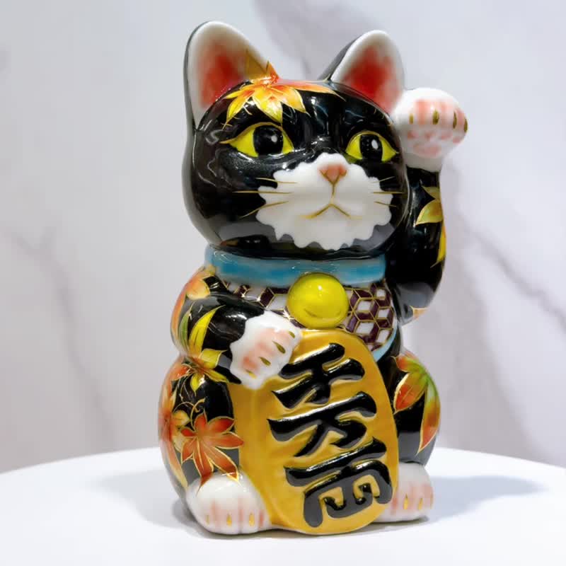 【枫影恋心】日本清水烧招财猫 | 黑地红叶 - 摆饰 - 瓷 黑色
