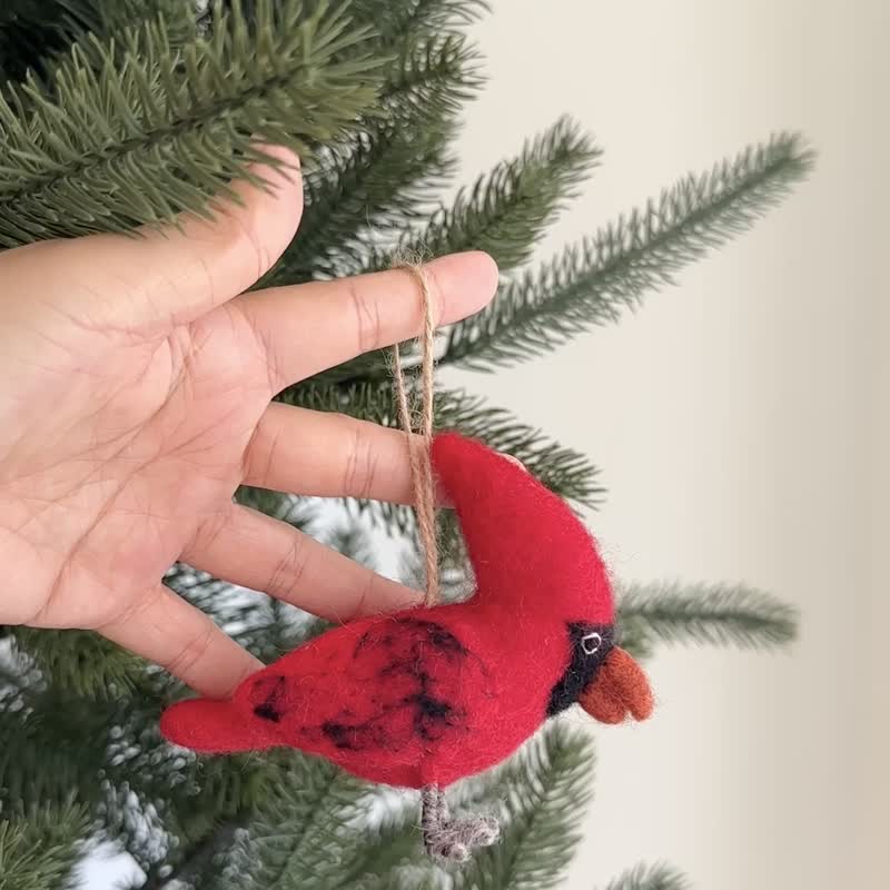圣诞树吊饰 红衣凤头鸟 红衣主教鸟 圣诞装饰 羊毛毡圣诞挂饰 - 摆饰 - 羊毛 