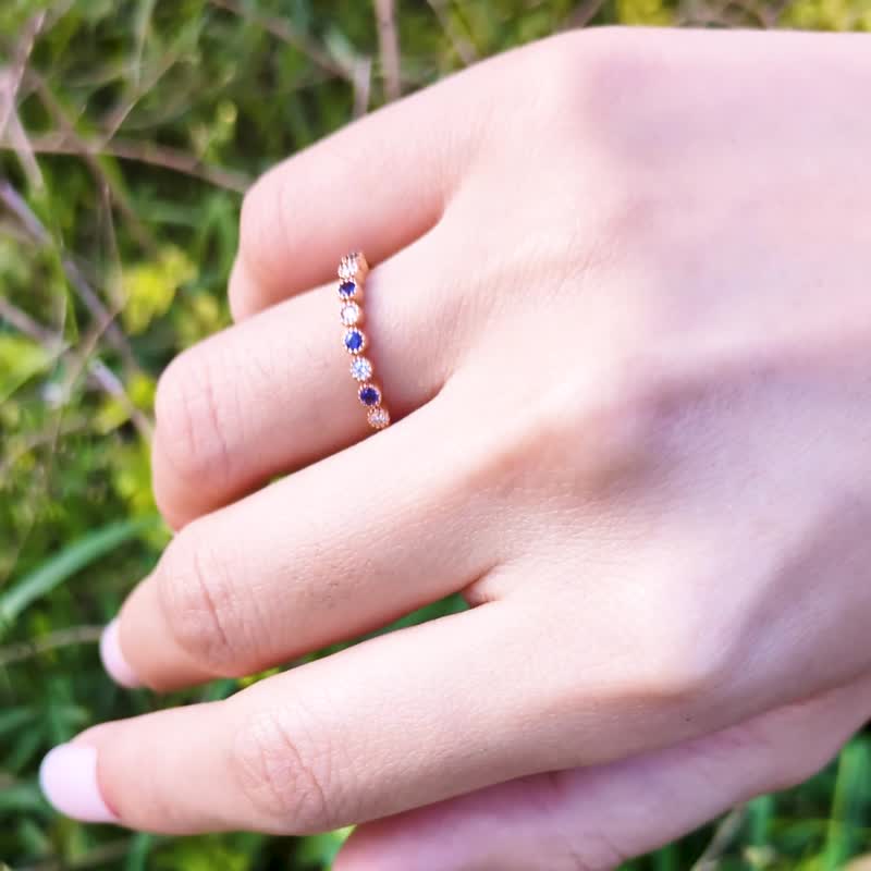 18K玫瑰金真钻蓝宝戒 - 戒指 - 钻石 多色