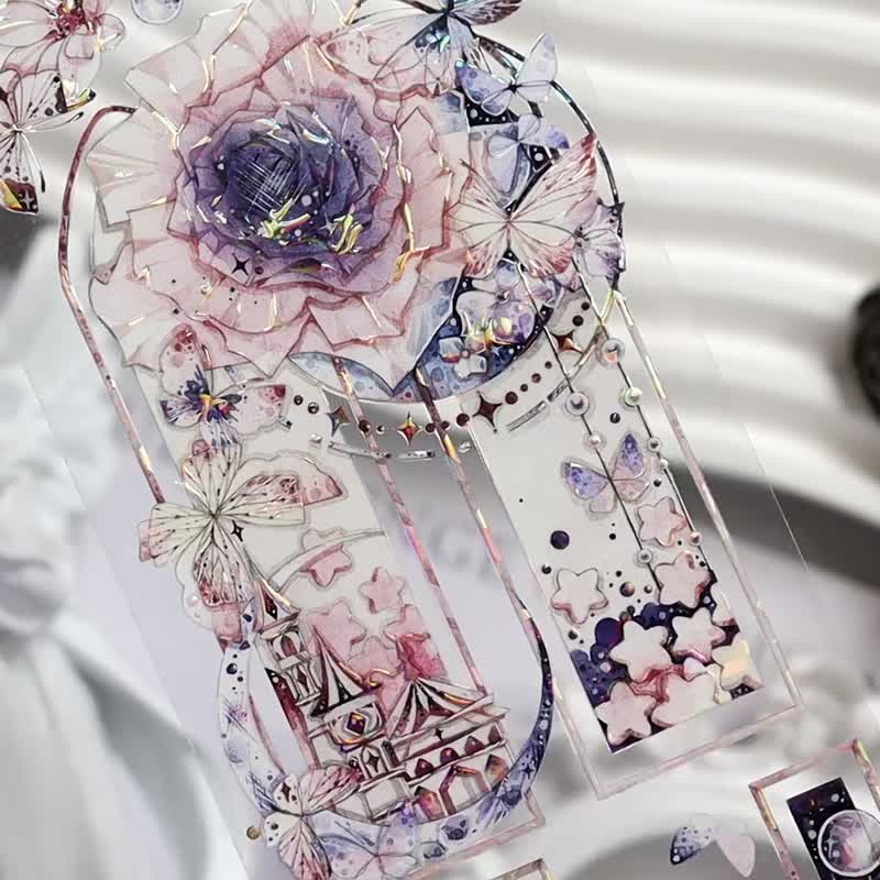 OKMT新七天原创 社团 咕卡 贴纸 手帐 手账 貝殼光 pet  蝴蝶之城 - 纸胶带 - 塑料 粉红色