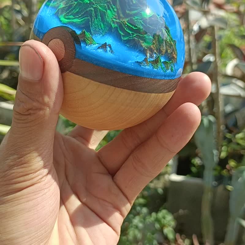宝贝球、手工树脂与木质家居装饰、独特自然灵感定制雕塑、宝可梦 - 摆饰 - 树脂 蓝色