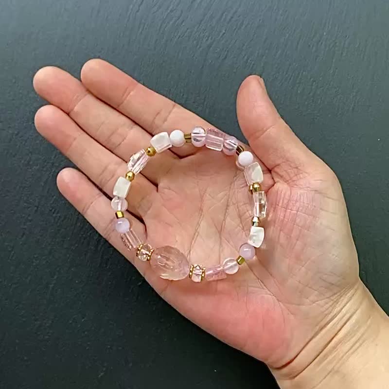 金草莓x雪花幽灵x紫锂辉x钻切白水晶 萤石龙龟黄铜手排 手环 - 手链/手环 - 水晶 多色