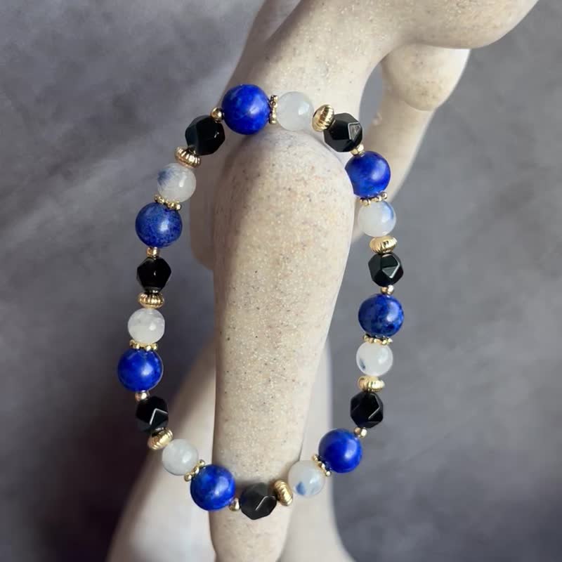 蓝色系 青金石 蓝线石 黑曜石 天然石手串 脉轮疗愈 - 手链/手环 - 半宝石 