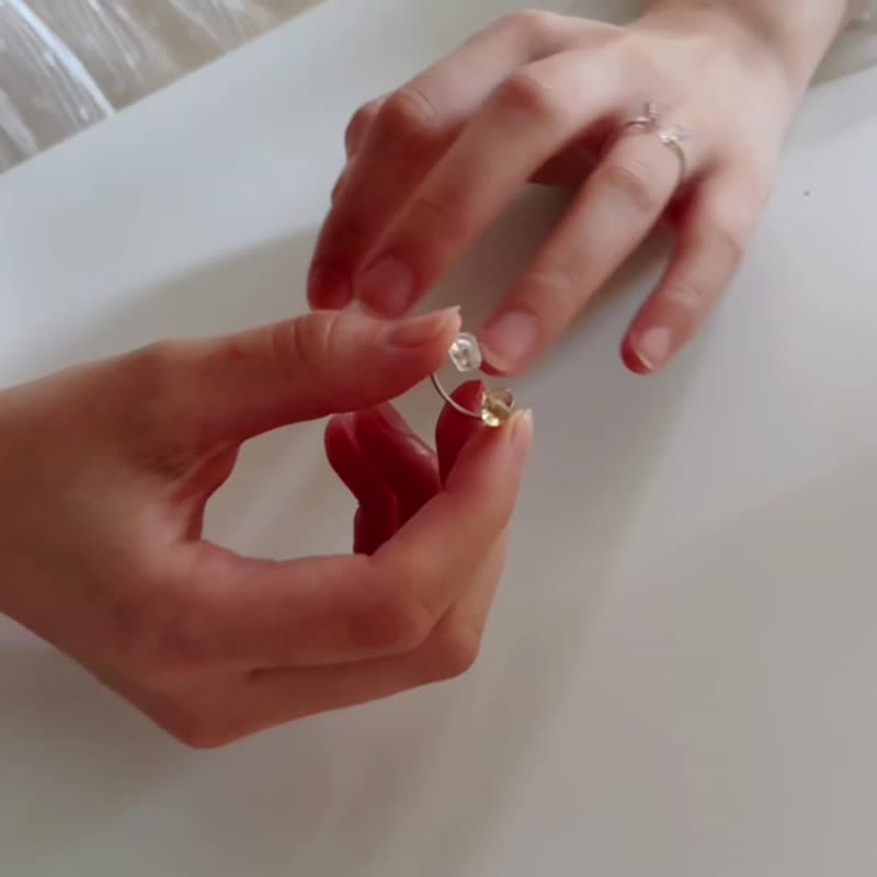 月白系 | 白缈 - 纯银 透明 水晶 矿石 月光石 轻珠宝 戒指 - 戒指 - 纯银 银色