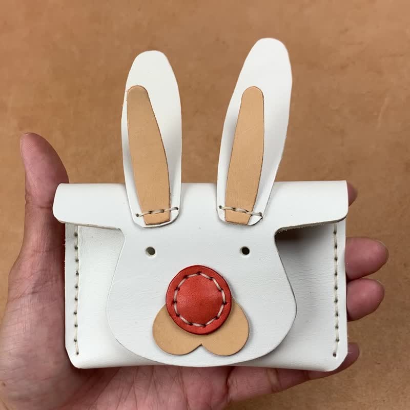 兔子-零钱包-卡夹-台湾动物造型-真皮植鞣 - 皮夹/钱包 - 真皮 白色