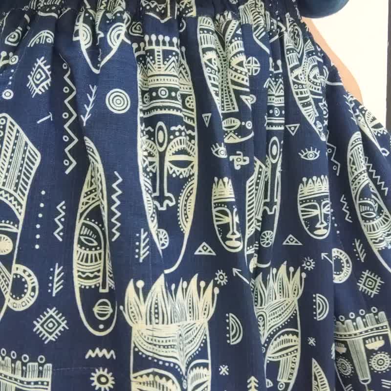 Mask Pants - 松紧腰舒适裤 - 女装长裤 - 棉．麻 蓝色