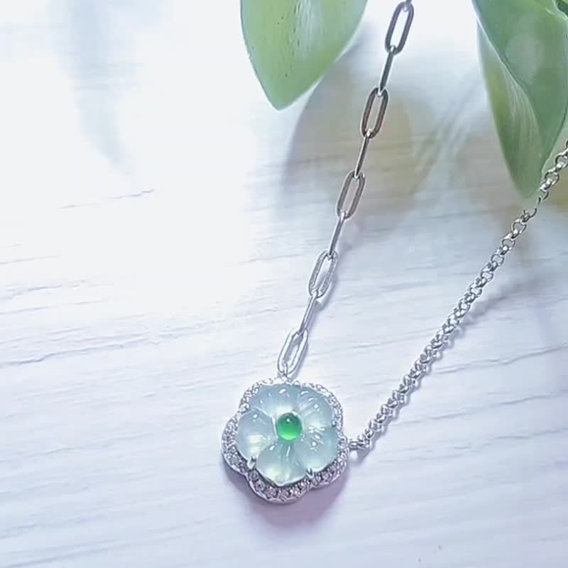 |蓝花仙女|a货翡翠冰玻蓝大花朵10mm纯银镀18k豪镶款项链 - 项链 - 玉石 