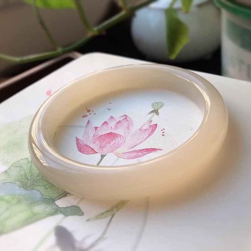 天然和田玉藕粉手镯  圈口56mm 结构细腻油润 - 手链/手环 - 玉石 