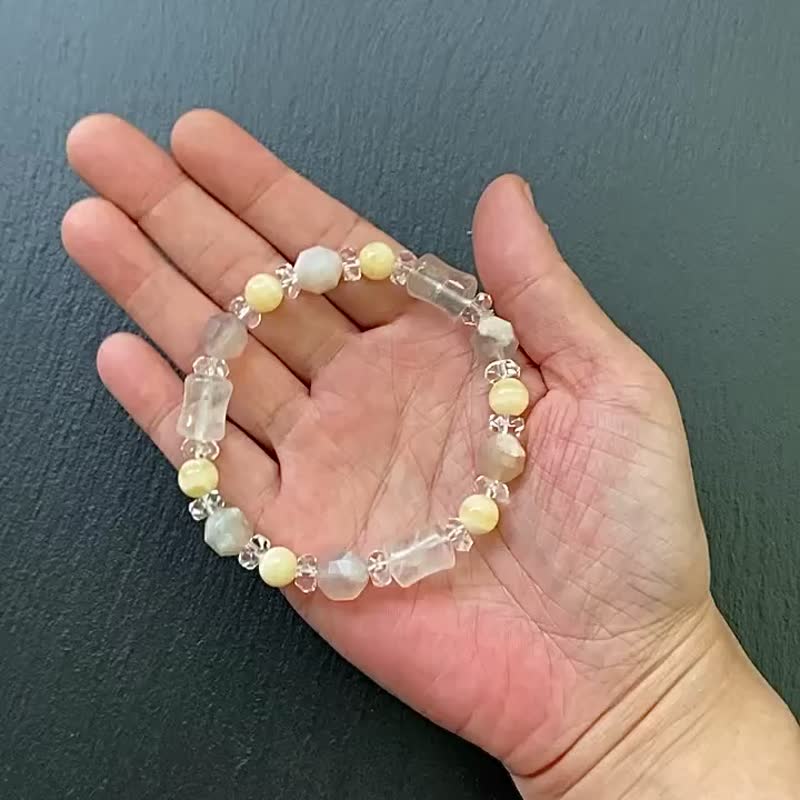 冰透天然白幽灵x樱花玛瑙x钻石切面白水晶x黄方解石 财运手链 - 手链/手环 - 水晶 多色