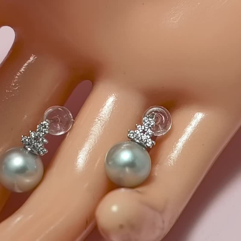 天然淡水珍珠 冷光炫彩 真多麻色 满镶 纯银 耳钉 耳针 耳环 - 耳环/耳夹 - 珍珠 透明