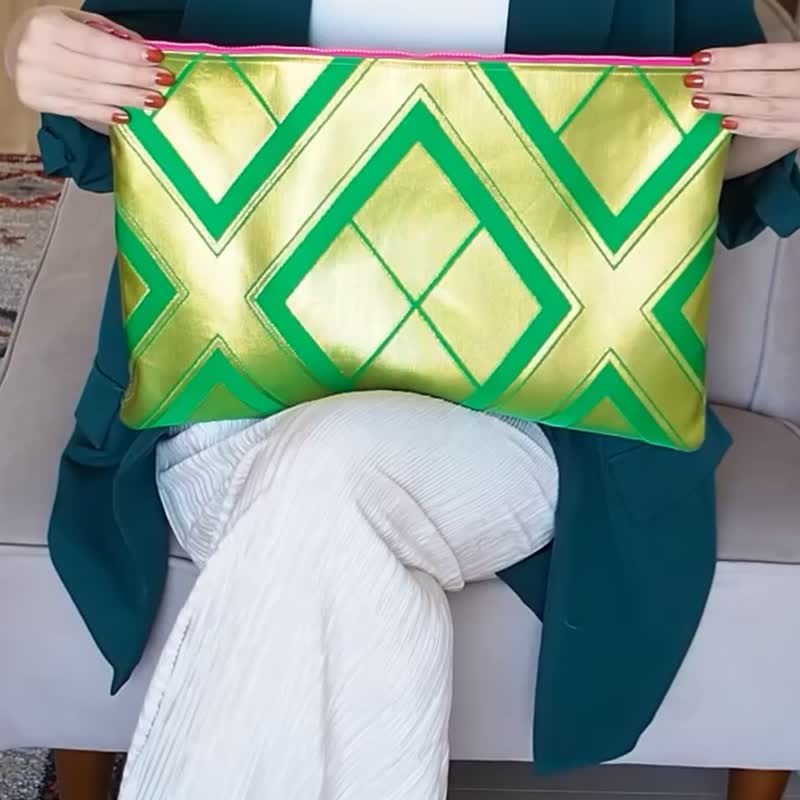 【独一无二】日式织带 x 帆布电脑包 手拿包 日式现代 个性 缤纷 织带改制 日式服饰改制 - 电脑包 - 丝．绢 绿色