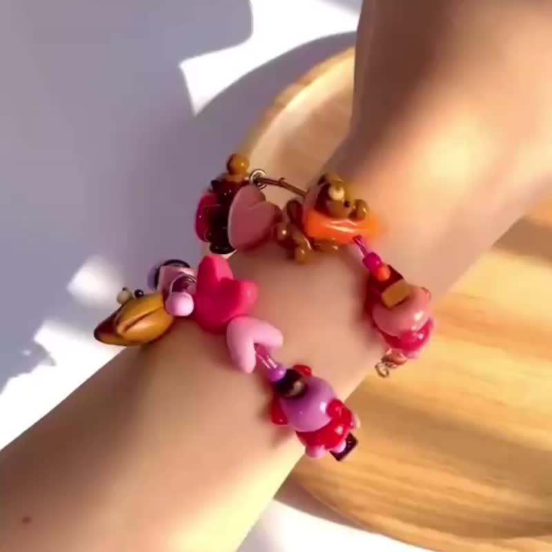 小熊手链 准备收藏 心形吊坠手链 可爱手链 - 手链/手环 - 粘土 多色