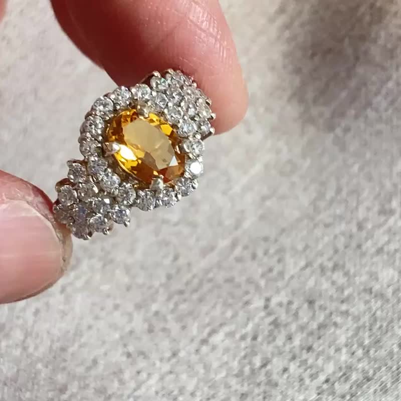 天然 黄水晶 戒指 尼泊尔 手工制 925纯银 - 戒指 - 水晶 黄色