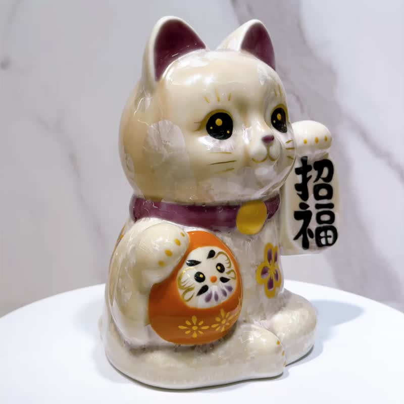 【杏色招福】清水烧达摩 | 花结晶杏色 - 招福吉祥 - 摆饰 - 瓷 卡其色
