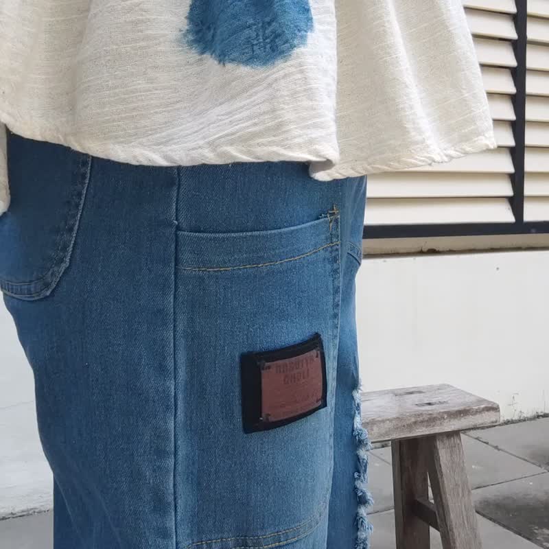 Arya Pants - 拼色下摆牛仔裤 - 女装长裤 - 棉 蓝色