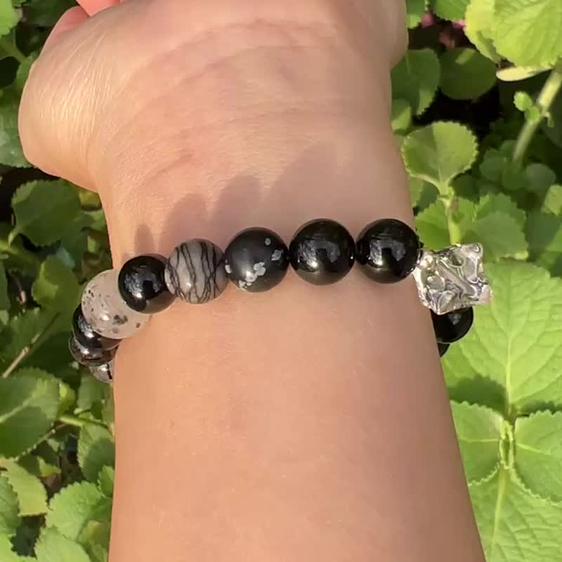 ||黑星||海底轮能量辟邪手环。碧玺/发晶/茶晶/超七/网络石/纯银 - 手链/手环 - 水晶 黑色