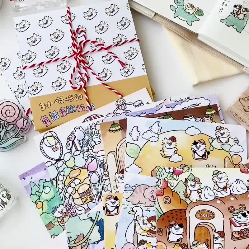3小喵咪童话冒险旅程画作收藏套组明信片 - 卡片/明信片 - 纸 多色