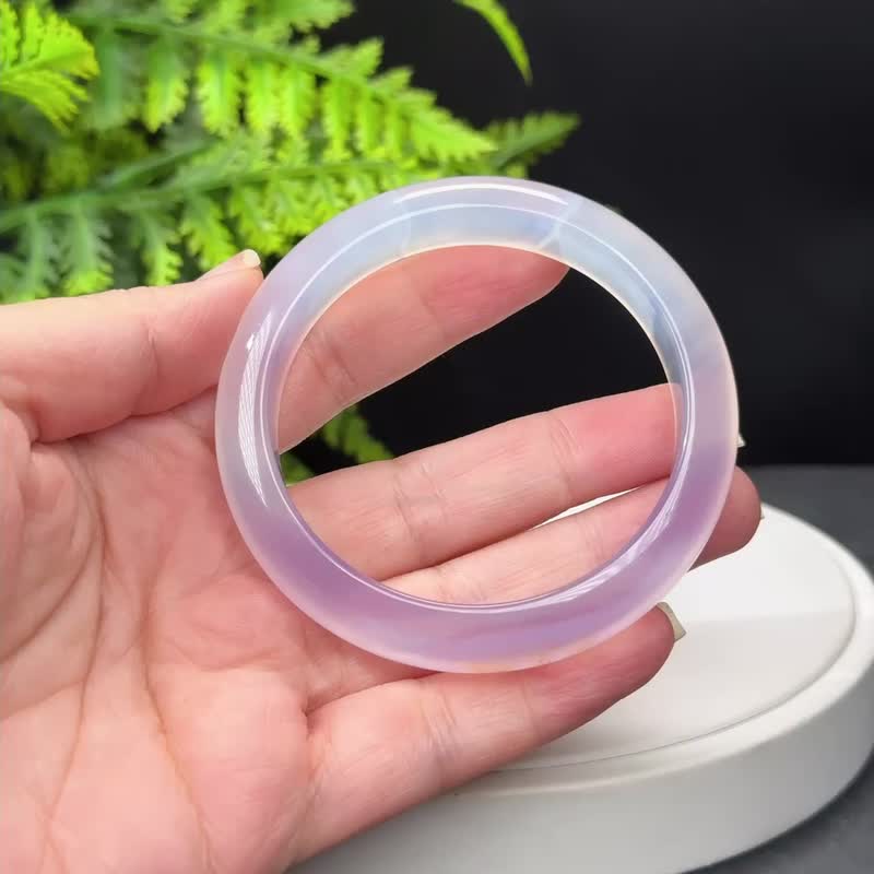 高品质 渐变紫玛瑙手镯 58MM 冰润起光天眼千层飘朱砂点 灵性贵气 - 手链/手环 - 半宝石 紫色