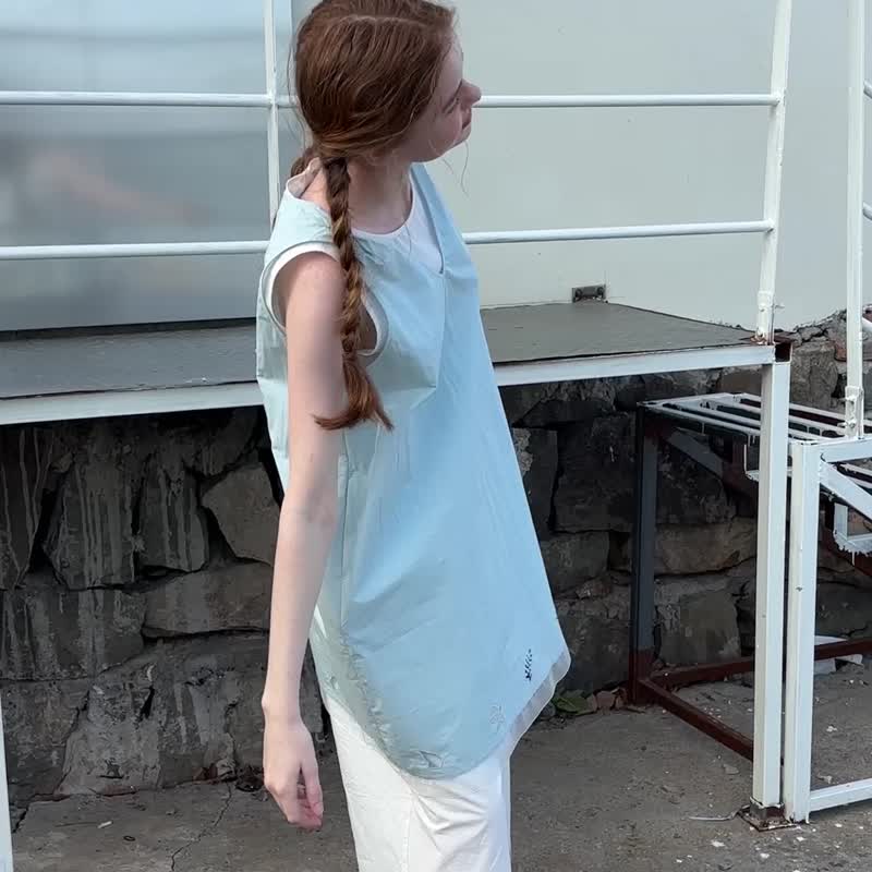 oddmaker镂空刺绣肩带扭结假两件连衣裙女夏季设计感显瘦宽松长裙 - 洋装/连衣裙 - 棉．麻 