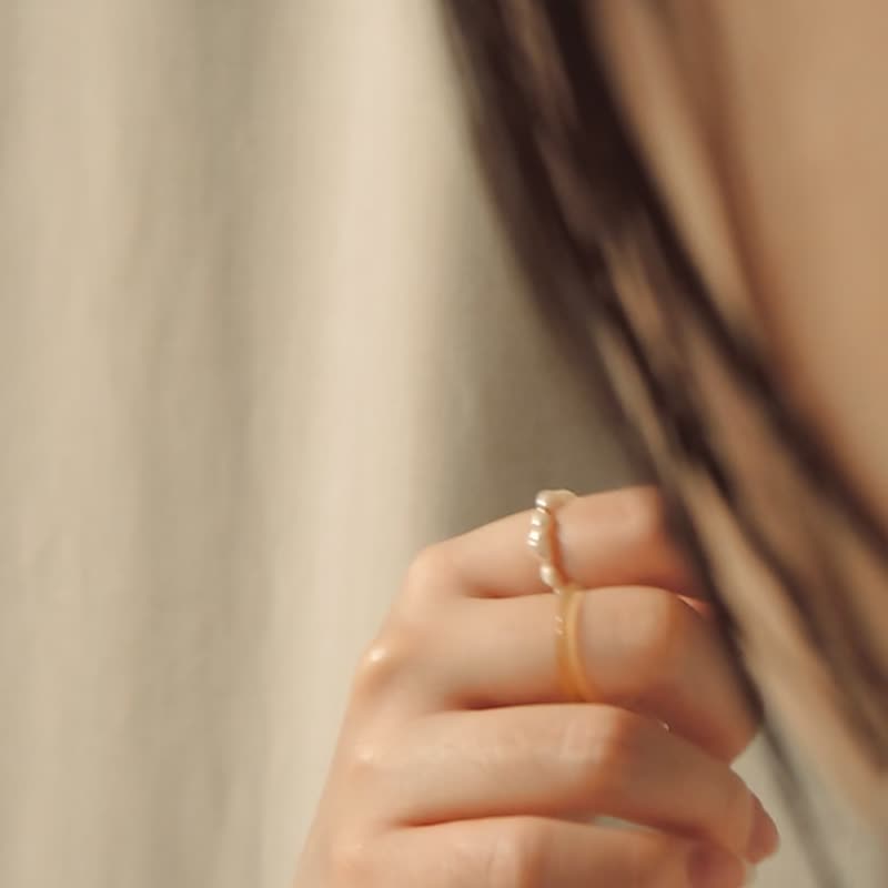 粒粒生辉淡海珍珠戒指 | 可定制珍珠弹性戒围 - 戒指 - 珍珠 白色