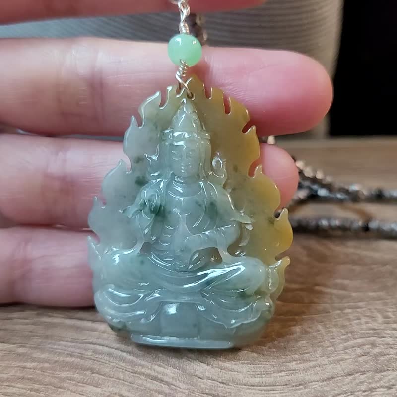 【纯翠】天然翡翠 超级特色双色飘花男相观音项链 送礼首选 - 项链 - 玉石 多色