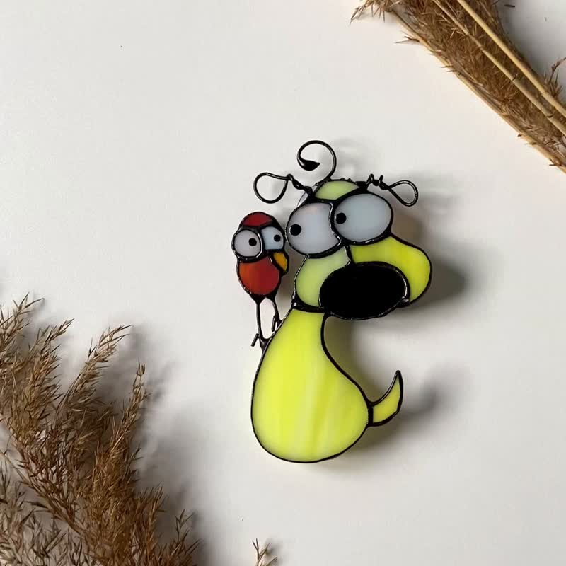 Dog and Owl bird stained glass, Home decoration - 摆饰 - 玻璃 多色