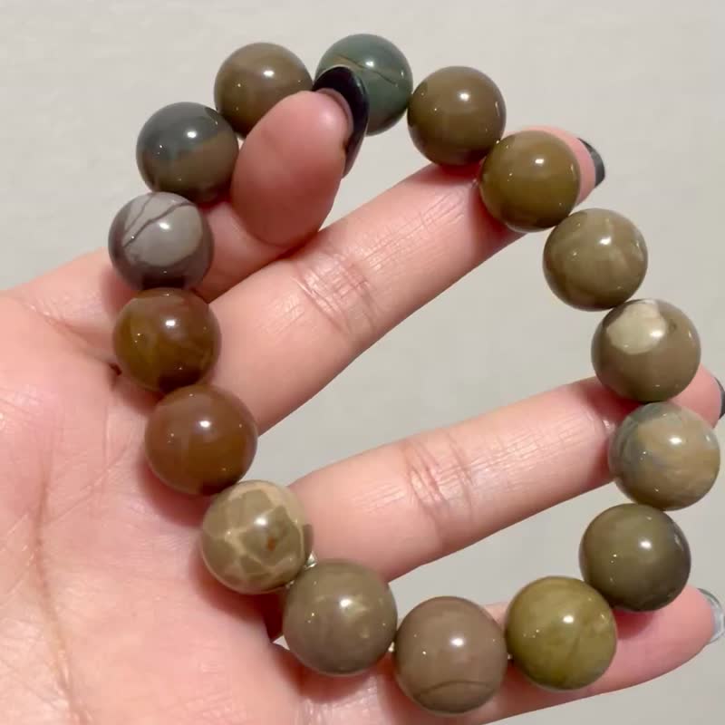 岩熏琥珀绿 下午茶必备【茶冻系阿拉善手串】沙丘墨壤/一物一拍 - 手链/手环 - 水晶 多色