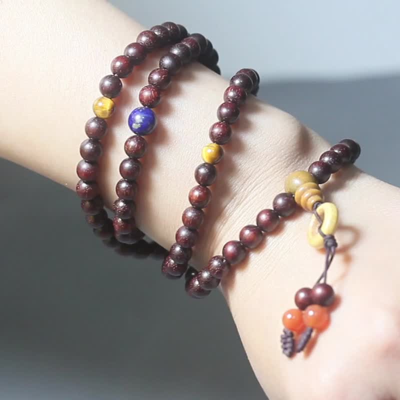 【檀木手串】精美手链手环108颗佛珠转运珠男女青金石玛瑙 - 手链/手环 - 木头 黑色