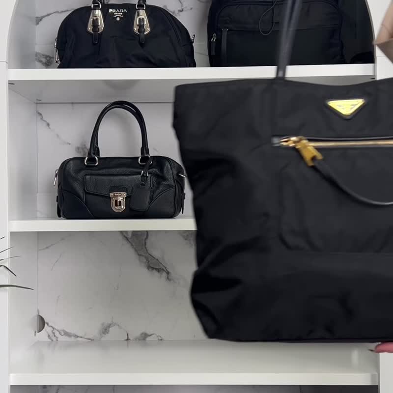 【日本直送 名牌中古包】PRADA 普拉达 托特包 黑色 三角标志 尼龙 前侧口袋 vintage 经典款 6rrumw - 手提包/手提袋 - 尼龙 黑色