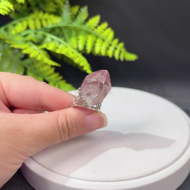 幽灵水晶活口戒指 随形晶柱原石标本矿物手工指环 S925银 两重山 - 戒指 - 水晶 