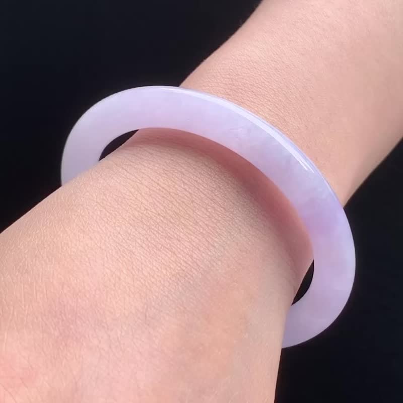 冰种翡翠天然翡翠玉镯 A玉手镯玉鈪 • 糯冰种粉紫翡翠圆镯 - 手链/手环 - 玉石 粉红色