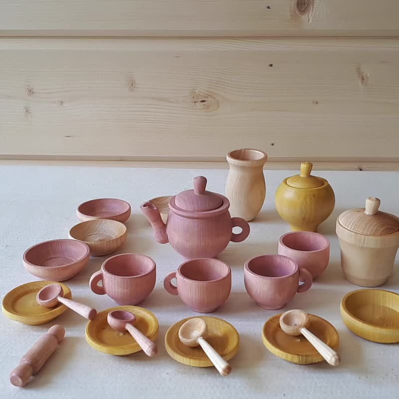 Wooden Tea Set Montessori toy Toddler eco-friendly Play accessories - 玩具/玩偶 - 木头 橘色