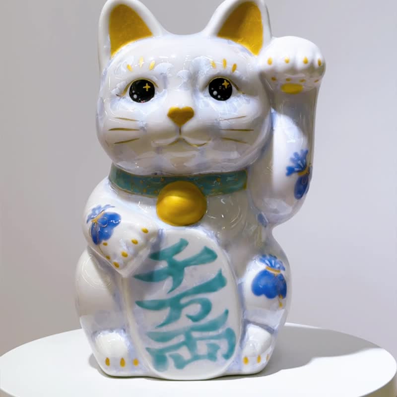 【晶藤千万】日本清水烧招财猫 | 花结晶 藤 - 千万両 特大 左 - 摆饰 - 瓷 白色