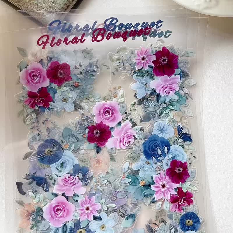 五彩花束贴纸 こうしんばら 复古红色花卉 PET 和纸胶带 - 纸胶带 - 其他材质 红色