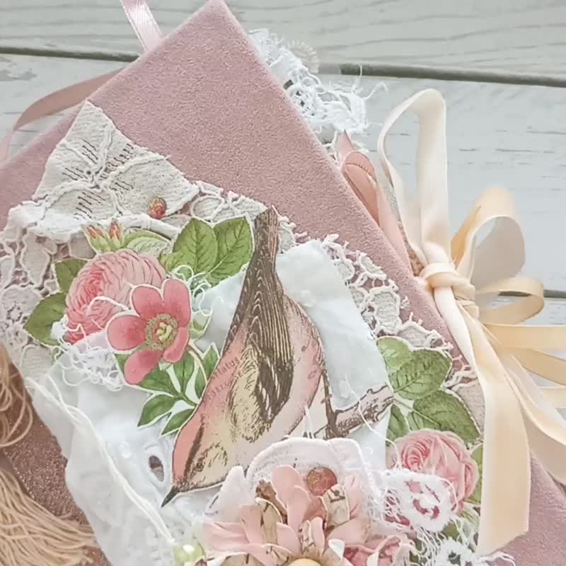 自然垃圾日记手工雀者乳制品植物笔记本蕾丝布料 - 笔记本/手帐 - 纸 粉红色