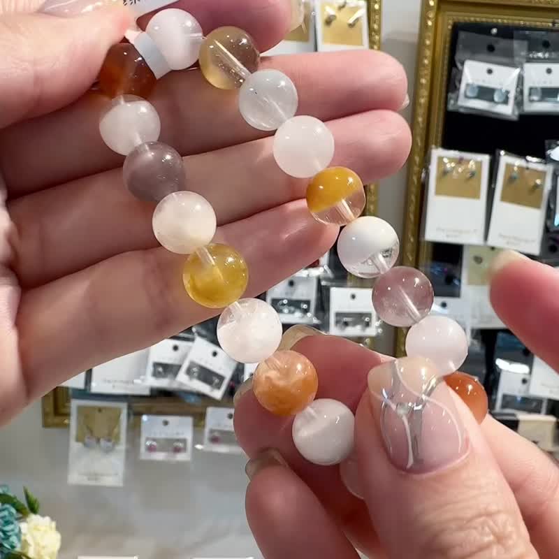 春天色糖果玻璃体半盆彩兔毛水晶10mm26.94g手珠稀有紫兔毛蓝兔毛 - 手链/手环 - 水晶 多色