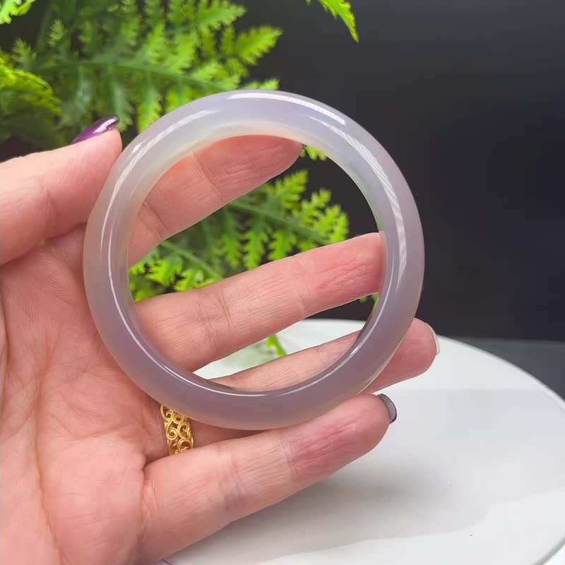 优质 渐变冰紫玛瑙手镯 58+MM 高冰起刚体净少纹 玉髓手环 - 手链/手环 - 半宝石 
